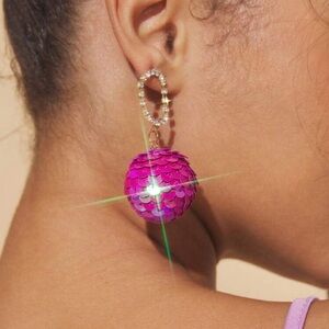 2/$30🌵 Magenta Pink Sequin Disco Ball Earrings Rhinestone Sparkle Jewelry NEW